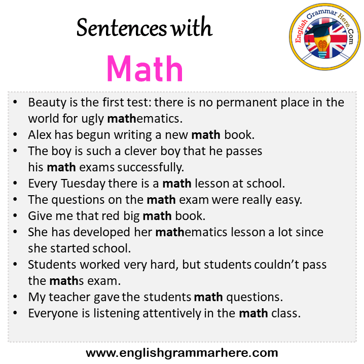 Sentences with Math, Math in a Sentence in English, Sentences For Math