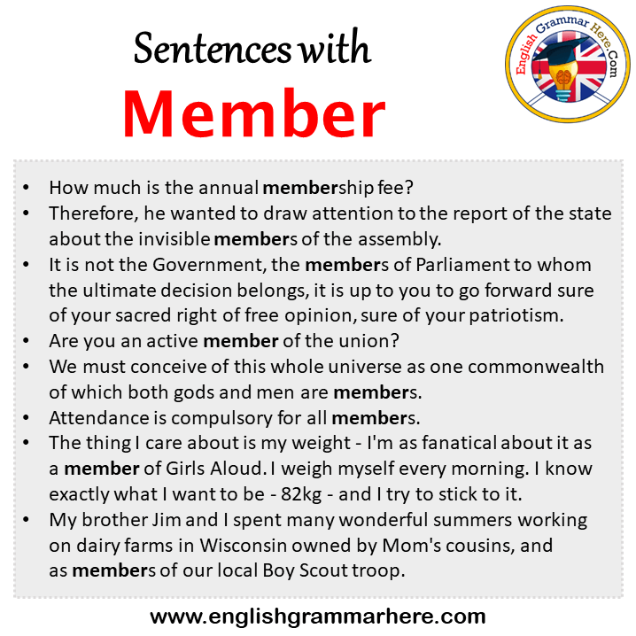 Sentences with Member, Member in a Sentence in English, Sentences For Member
