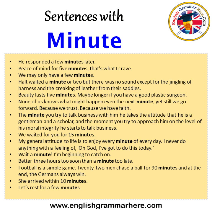 Sentences with Minute, Minute in a Sentence in English, Sentences For Minute