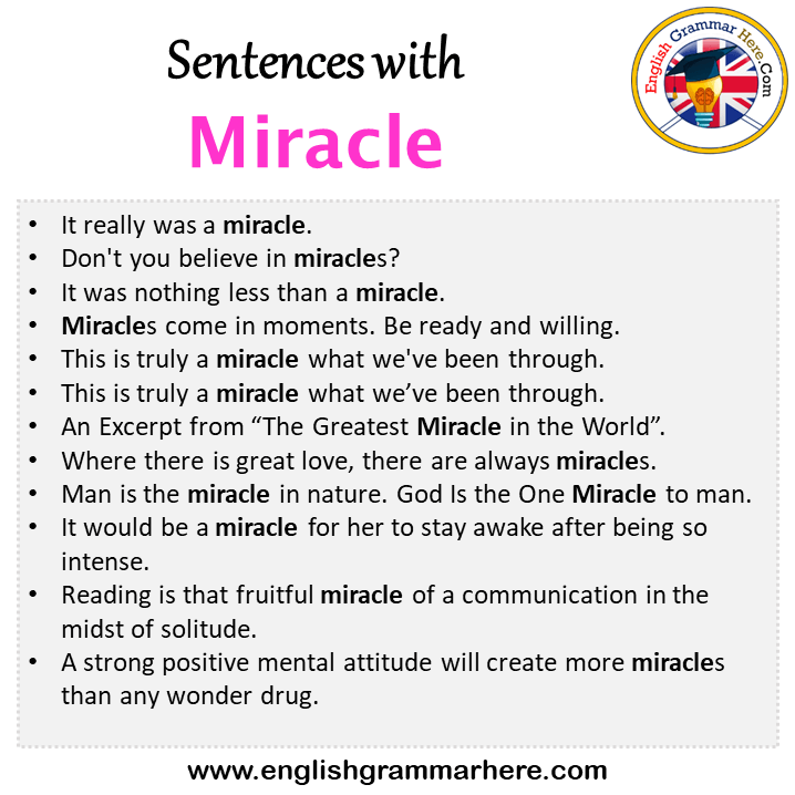 Sentences with Miracle, Miracle in a Sentence in English, Sentences For Miracle