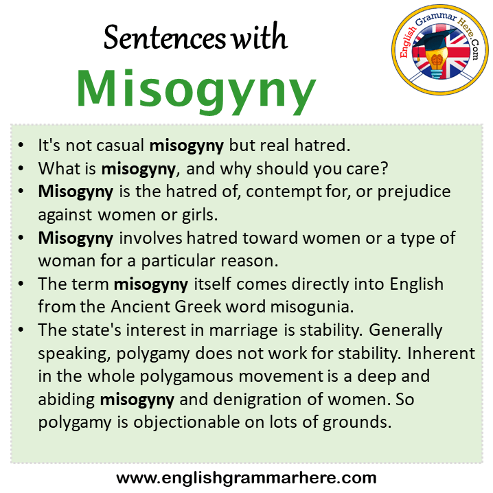 Sentences with Misogyny, Misogyny in a Sentence in English, Sentences For Misogyny