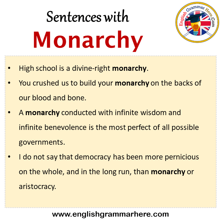 Sentences with Monarchy, Monarchy in a Sentence in English, Sentences For Monarchy