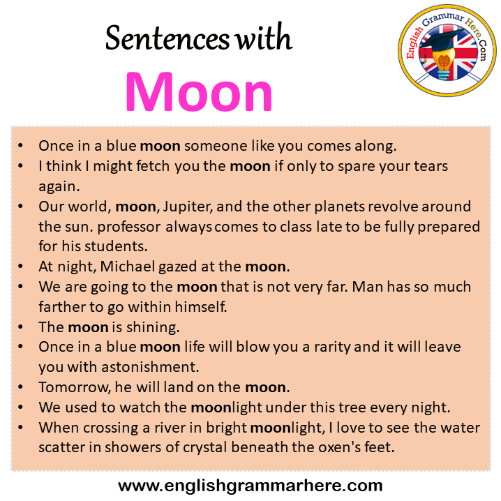 Sentences with Moon, Moon in a Sentence in English, Sentences For Moon