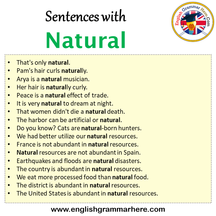 Sentences with Natural, Natural in a Sentence in English, Sentences For Natural