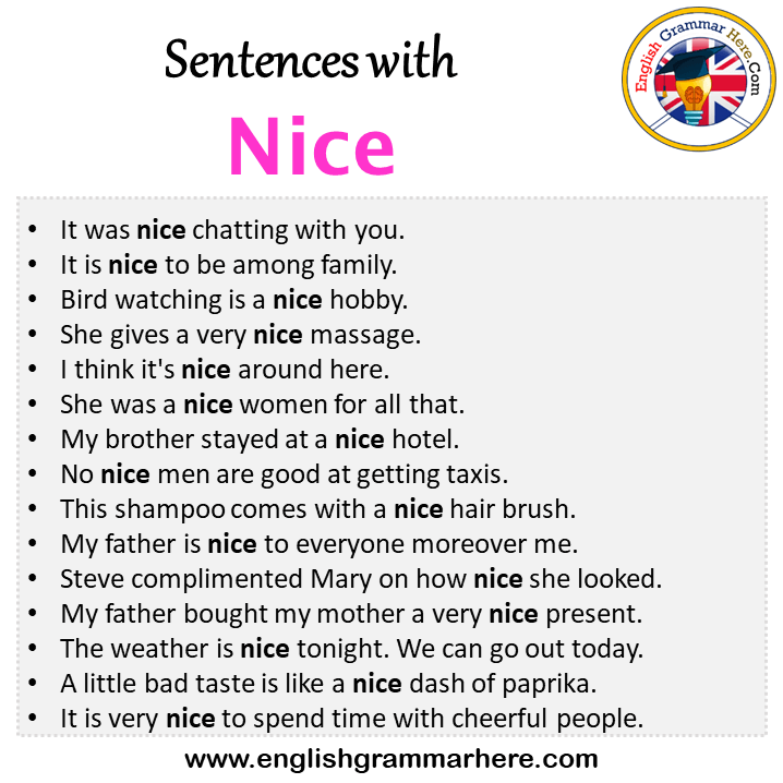 Sentences with Nice, Nice in a Sentence in English, Sentences For Nice