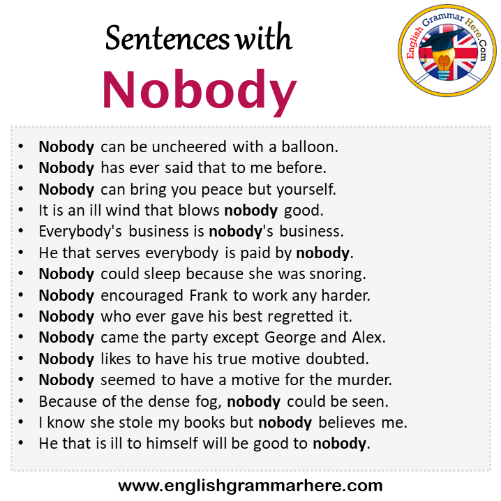 Sentences with Nobody, Nobody in a Sentence in English, Sentences For Nobody
