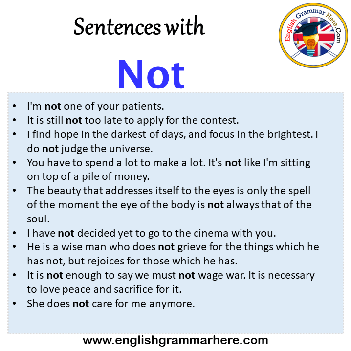 Sentences with Not, Not in a Sentence in English, Sentences For Not