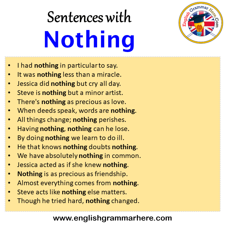 Sentences with Nothing, Nothing in a Sentence in English, Sentences For Nothing