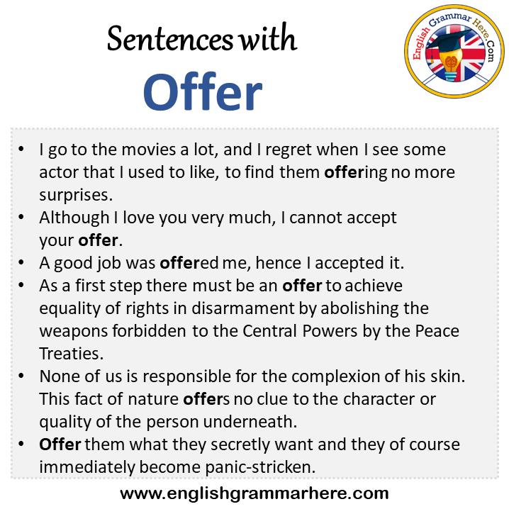 Sentences with Offer, Offer in a Sentence in English, Sentences For Offer