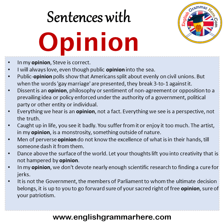 Sentences with Opinion, Opinion in a Sentence in English, Sentences For Opinion