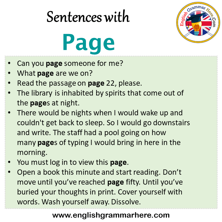 Sentences with Page, Page in a Sentence in English, Sentences For Page