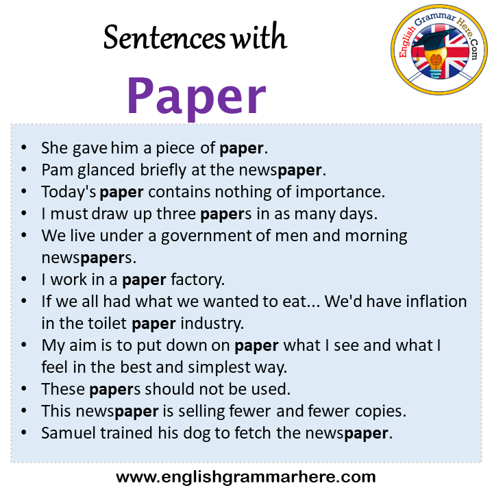 Sentences with Paper, Paper in a Sentence in English, Sentences For