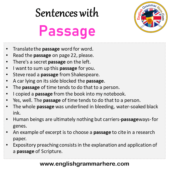 Sentences with Passage, Passage in a Sentence in English, Sentences For Passage