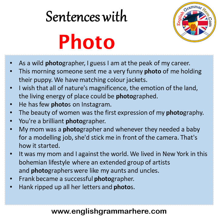 Sentences with Photo, Photo in a Sentence in English, Sentences For Photo