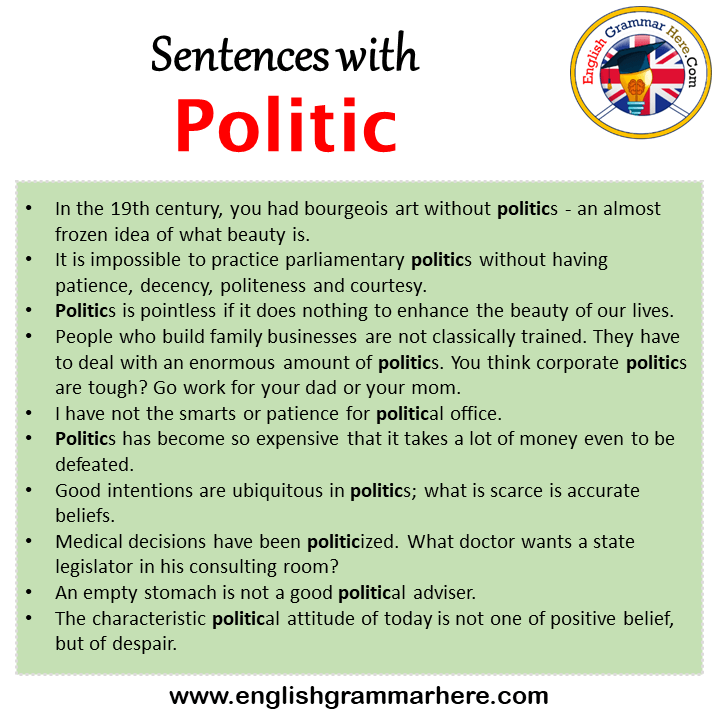 Sentences with Politic, Politic in a Sentence in English, Sentences For Politic