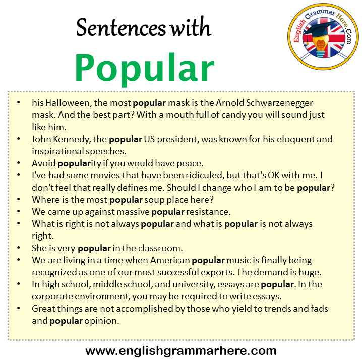 Sentences with Popular, Popular in a Sentence in English, Sentences For Popular