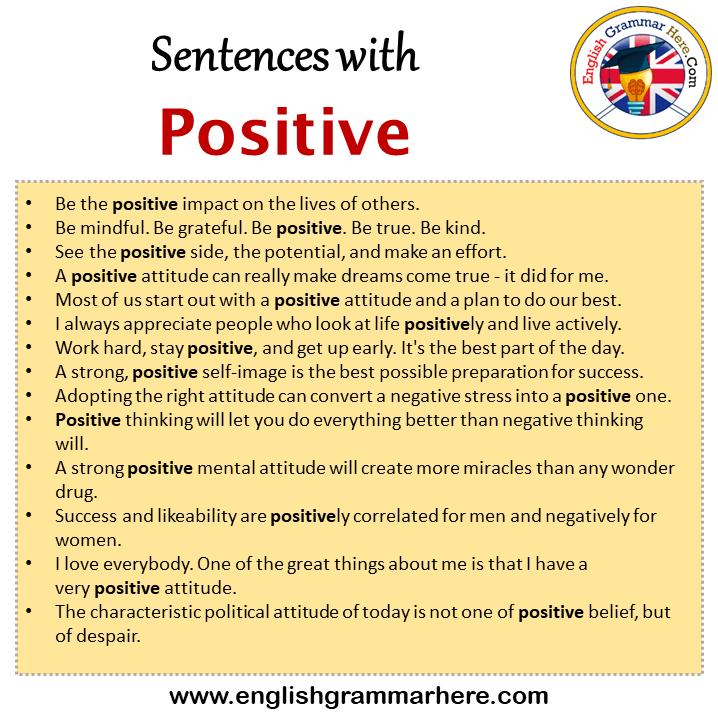 Sentences with Positive, Positive in a Sentence in English, Sentences For Positive