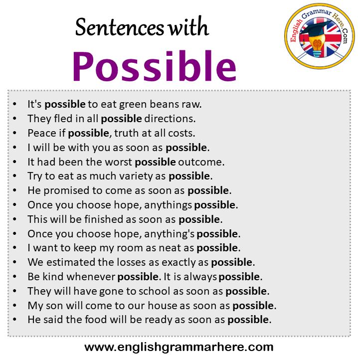 Sentences with Possible, Possible in a Sentence in English, Sentences For Possible
