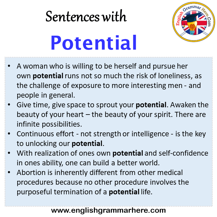 Sentences with Potential, Potential in a Sentence in English, Sentences For Potential