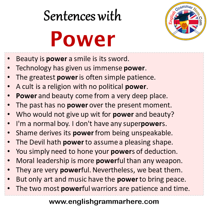 Sentences with Power, Power in a Sentence in English, Sentences For Power