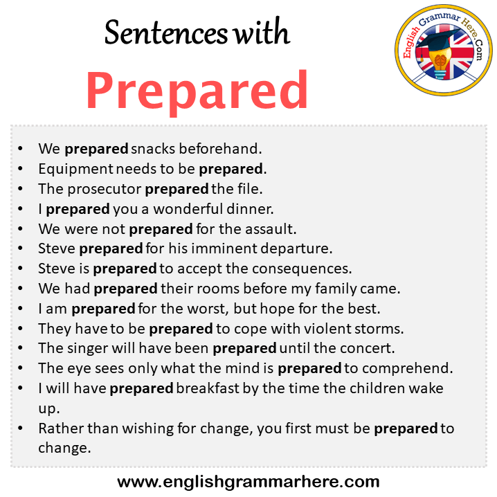 Sentences with Prepared, Prepared in a Sentence in English, Sentences For Prepared