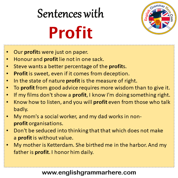Sentences with Profit, Profit in a Sentence in English, Sentences For Profit