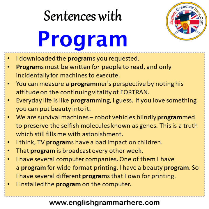 Sentences with Program, Program in a Sentence in English, Sentences For Program