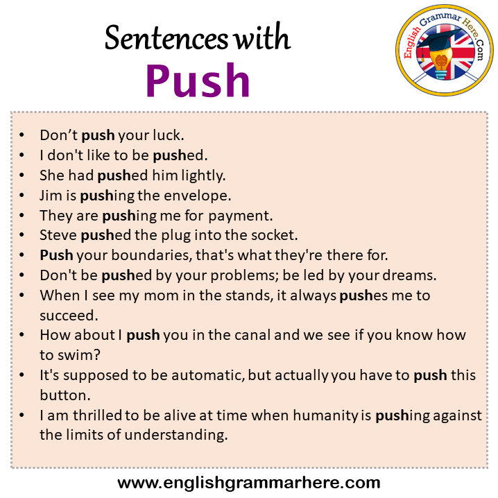 Sentences with Push, Push in a Sentence in English, Sentences For Push