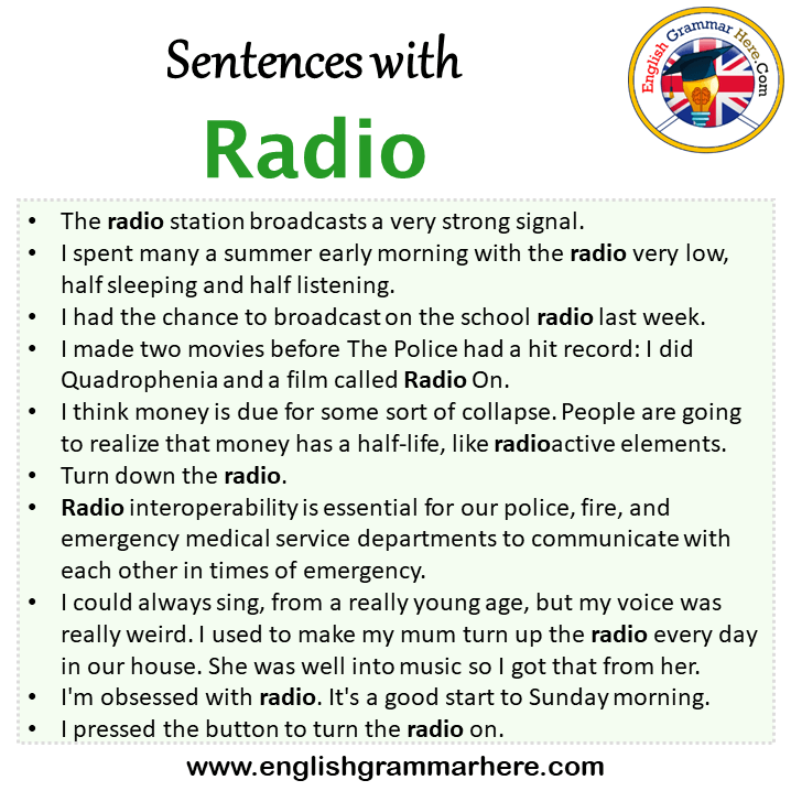 Sentences with Radio, Radio in a Sentence in English, Sentences For Radio -  English Grammar Here