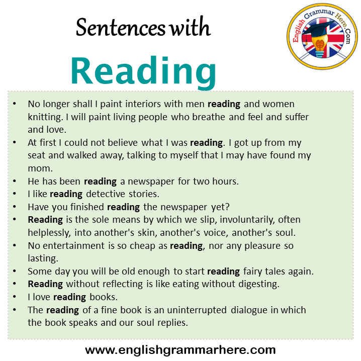 Sentences with Reading, Reading in a Sentence in English, Sentences For Reading