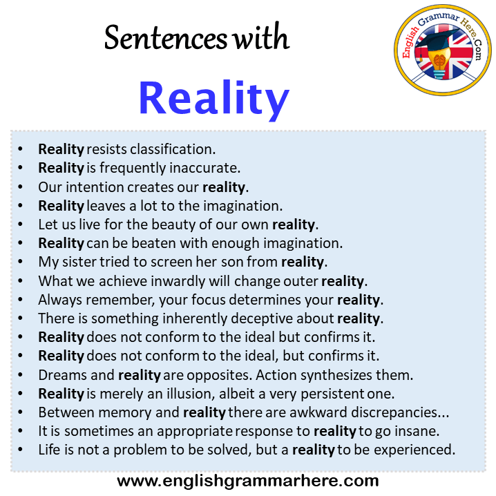 Sentences with Reality, Reality in a Sentence in English, Sentences For Reality
