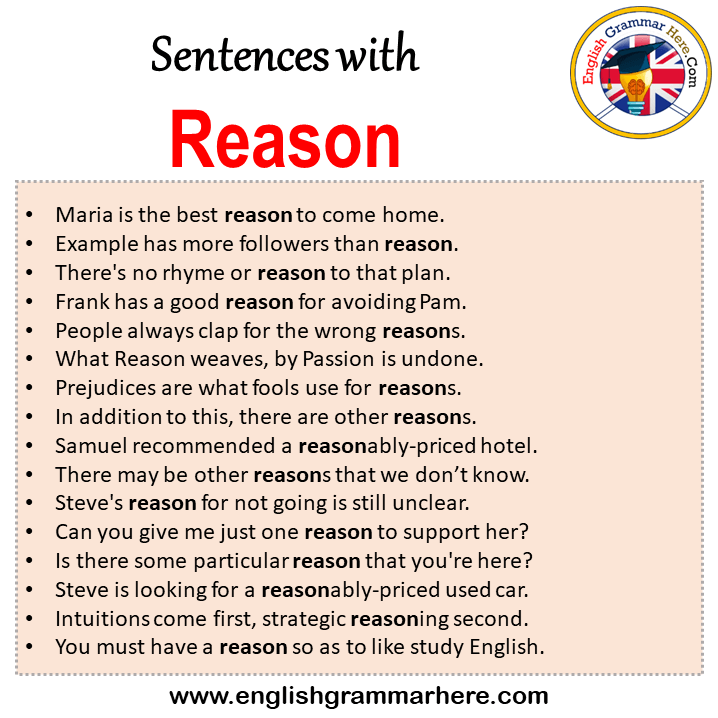 Sentences with Reason, Reason in a Sentence in English, Sentences For Reason
