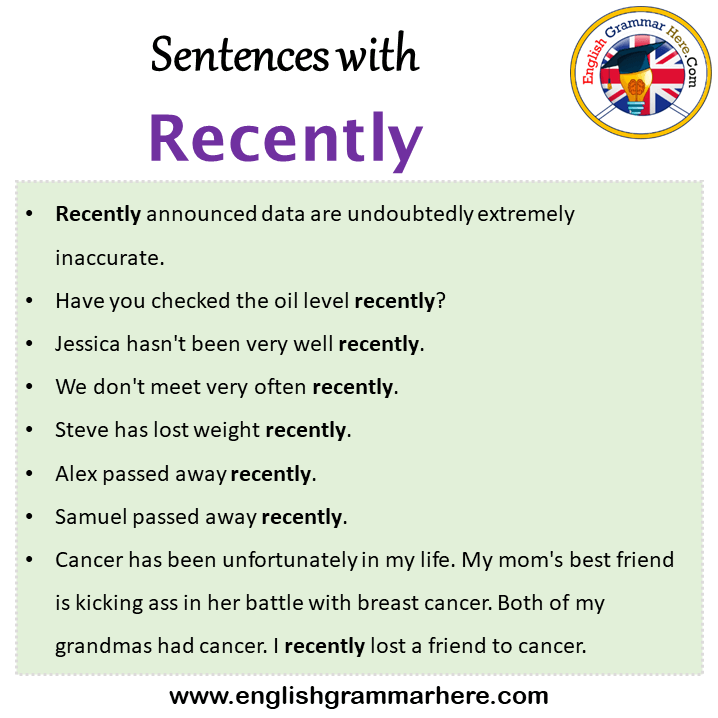 Sentences with Recently, Recently in a Sentence in English, Sentences For Recently