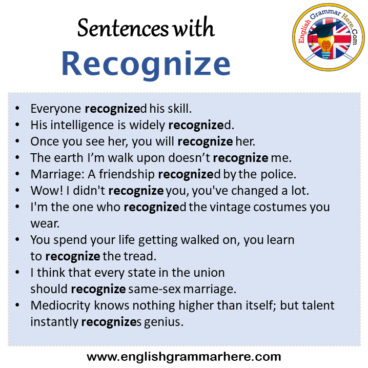 Sentences with Recognize, Recognize in a Sentence in English, Sentences For Recognize