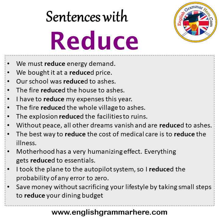 Sentences with Reduce, Reduce in a Sentence in English, Sentences For Reduce
