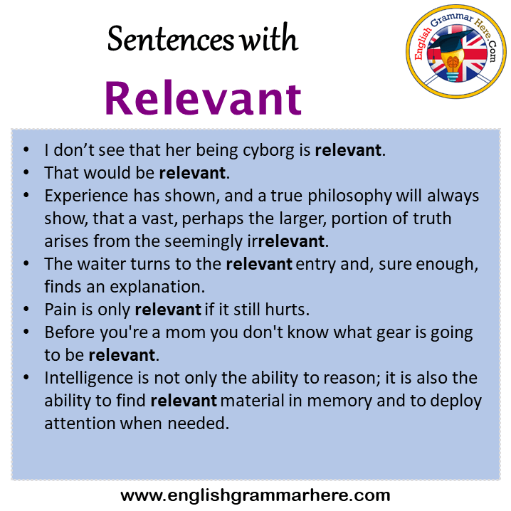 Sentences with Relevant, Relevant in a Sentence in English, Sentences For Relevant