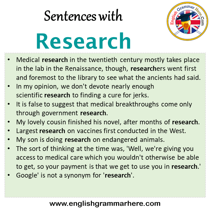 research meaning with sentence