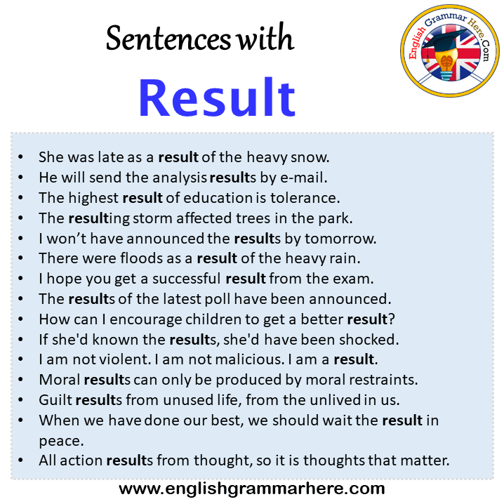 Sentences with Result, Result in a Sentence in English, Sentences For Result