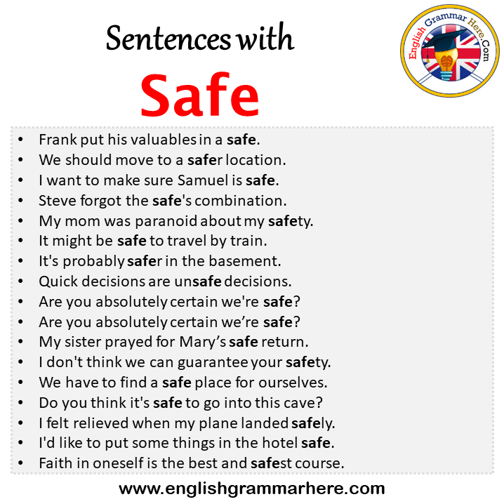 Sentences with Safe, Safe in a Sentence in English, Sentences For Safe