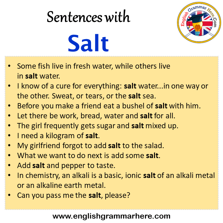 Sentences with Salt, Salt in a Sentence in English, Sentences For Salt