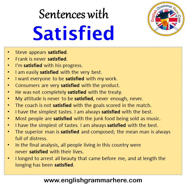 Sentences with Satisfied, Satisfied in a Sentence in English, Sentences For Satisfied