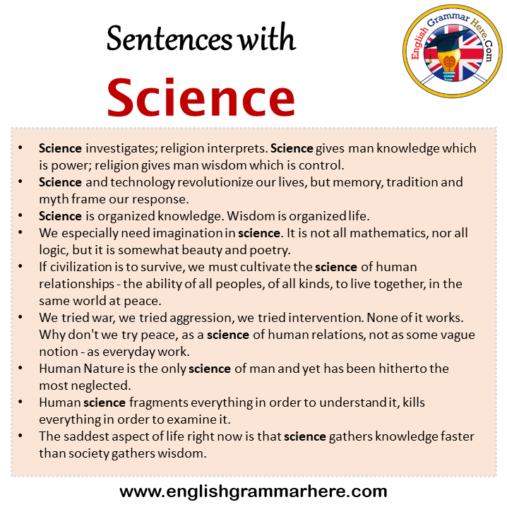 Sentences with Science, Science in a Sentence in English, Sentences For Science