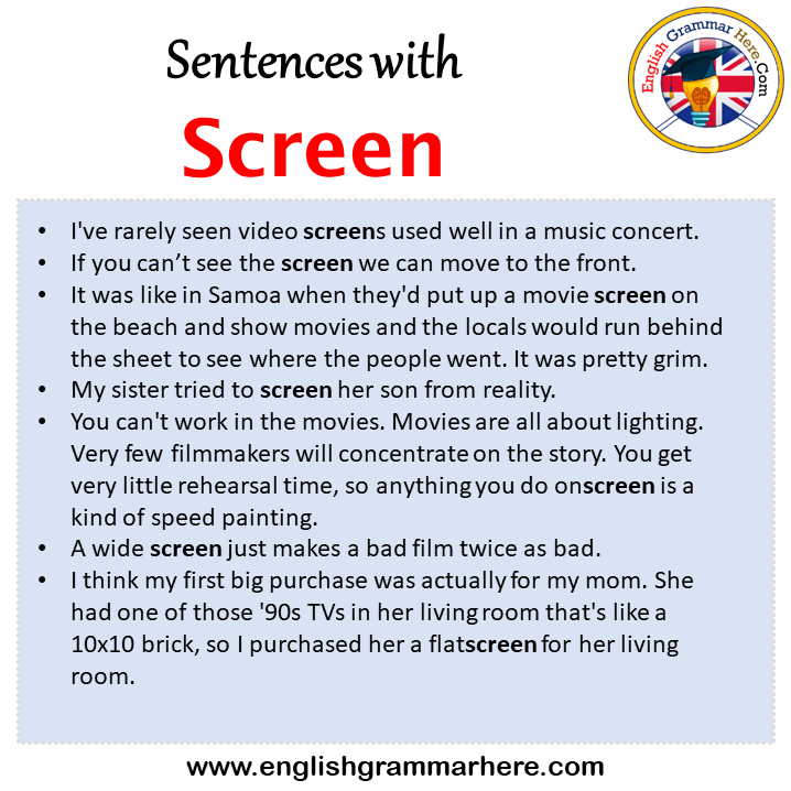 Sentences with Screen, Screen in a Sentence in English, Sentences For Screen