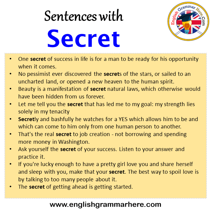 Sentences with Secret, Secret in a Sentence in English, Sentences For Secret