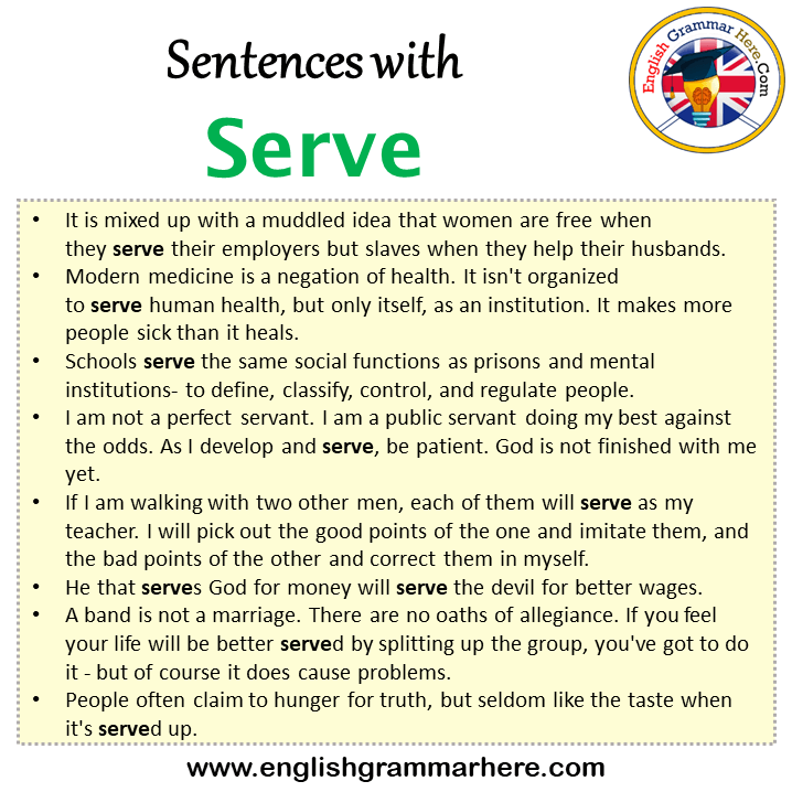 Sentences with Serve, Serve in a Sentence in English, Sentences For Serve