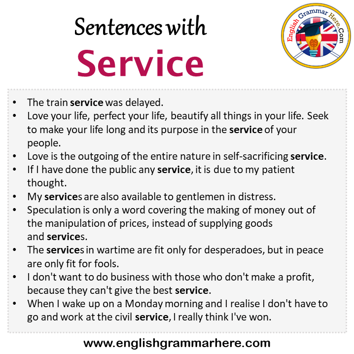 Sentences with Service, Service in a Sentence in English, Sentences For Service