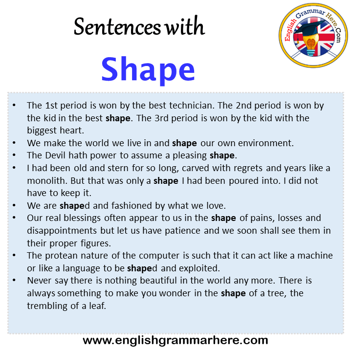 Sentences with Shape, Shape in a Sentence in English, Sentences For Shape