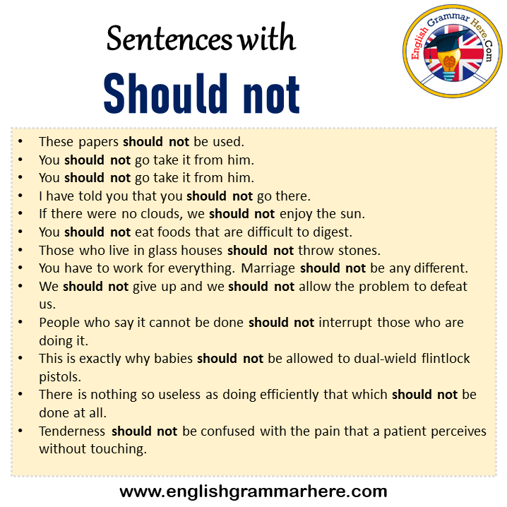 Sentences with Should not, Should not in a Sentence in English, Sentences For Should not