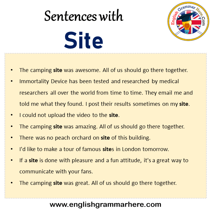 Sentences with Site, Site in a Sentence in English, Sentences For Site