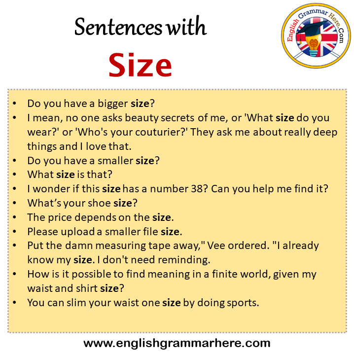 Sentences with Size, Size in a Sentence in English, Sentences For Size